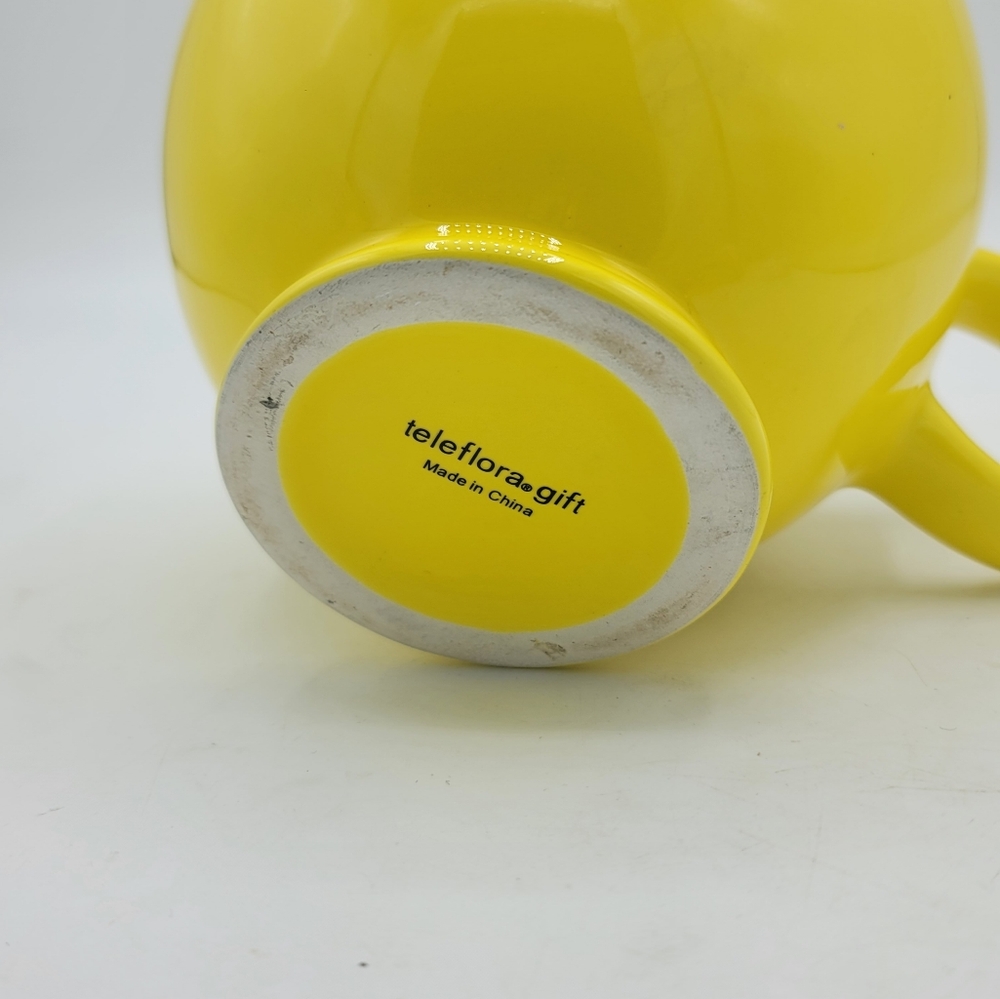 Teleflora Smiley Face Yellow Mug Bowl Oversized 4" Ceramic Cup Pedestal Base Vtg - Picture 6 of 7